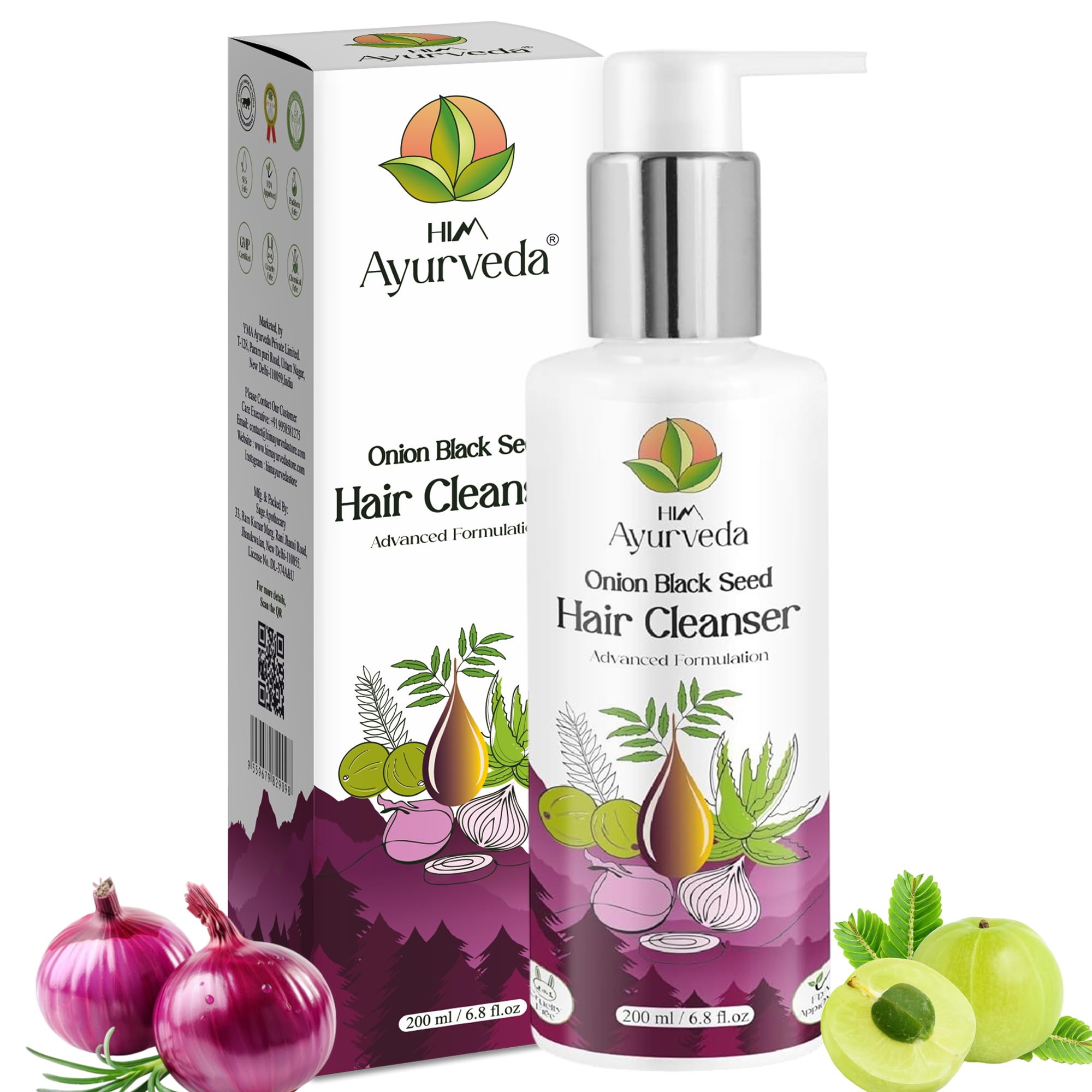 Buy HIM Ayurveda Onion Black Seed Hair Cleanser Shampoo 200ml